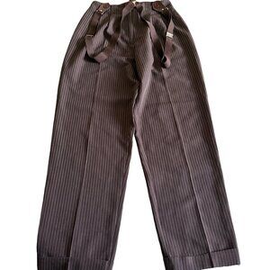 Just For Wraps Women's 9/10 Brown Pin Striped Pants with Suspenders